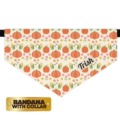 Pumpkin Patch Pet Bandana with Built-In Collar Personalized Dog and Cat Bandana Fall Thanksgiving Pet Accessory, Adjustable & Adorable Gift