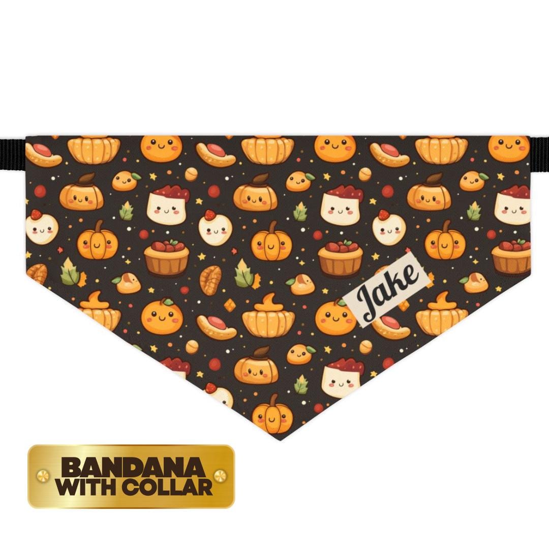 Personalized Dog & Cat Bandana with Built-In Adjustable Collar Custom Name Pet Accessory for Autumn Cute Thanksgiving Pet Bandana Collar