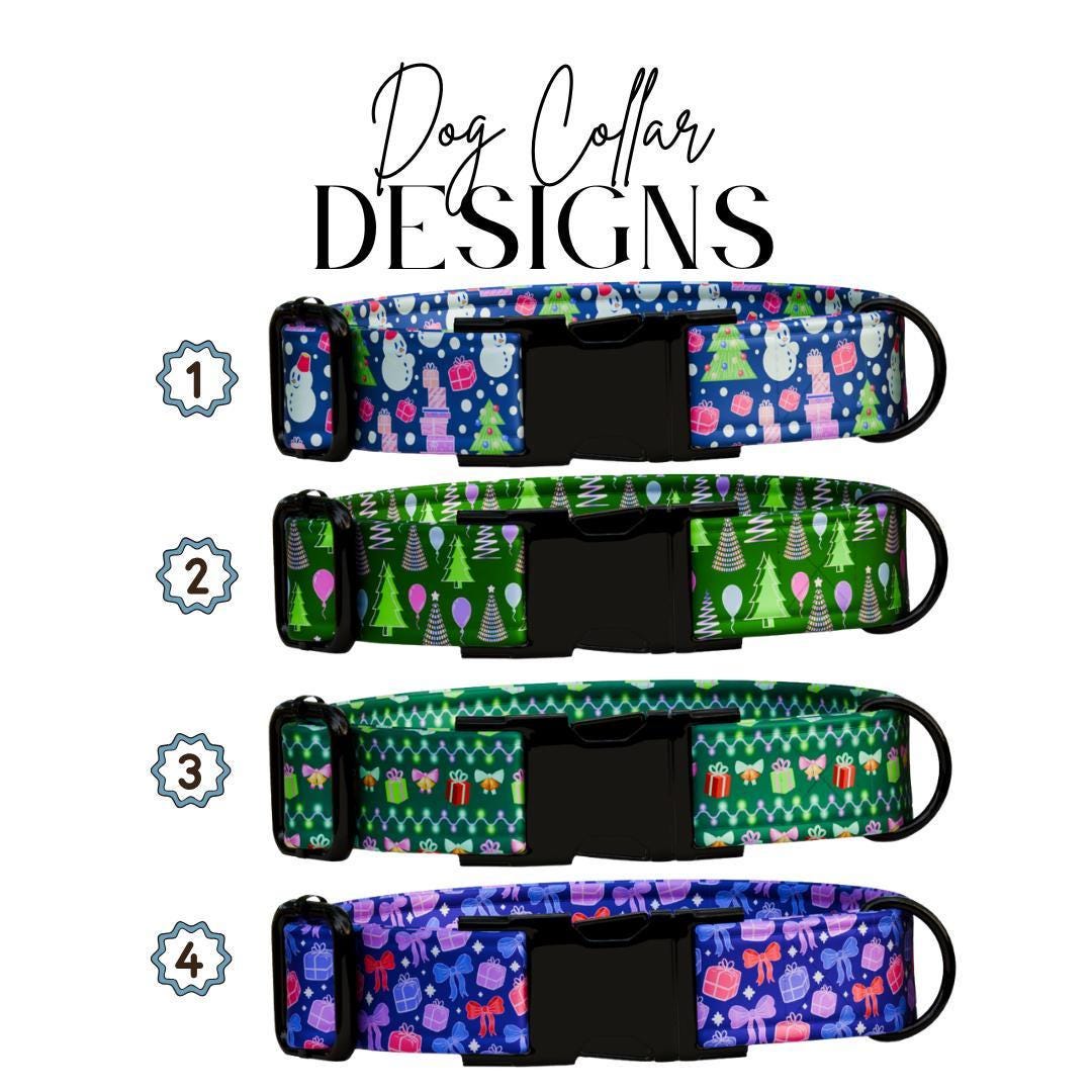 Personalized Christmas Dog Collar Custom Name Tag Neon Xmas Holiday Dog Collar with Metal Buckle & Adjustable Fit Christmas Dog Tag (OG-287)