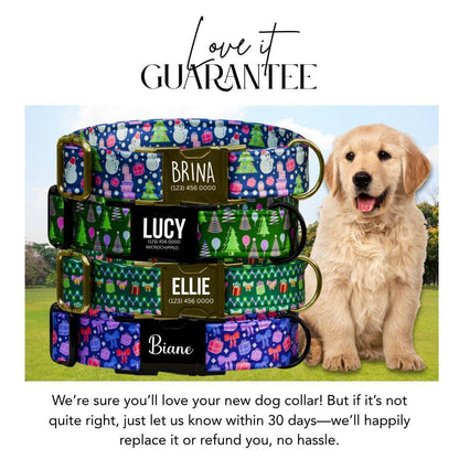Personalized Christmas Dog Collar Custom Name Tag Neon Xmas Holiday Dog Collar with Metal Buckle & Adjustable Fit Christmas Dog Tag (OG-287)