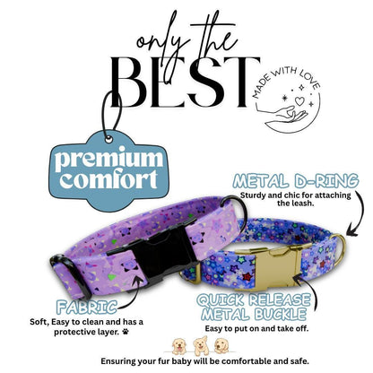 Personalized Magical Starburst Dog Collar Custom Name Tag Cute Star Design Dog Collar with Metal Buckle & Adjustable Fit Dog ID Tag (OG-290)