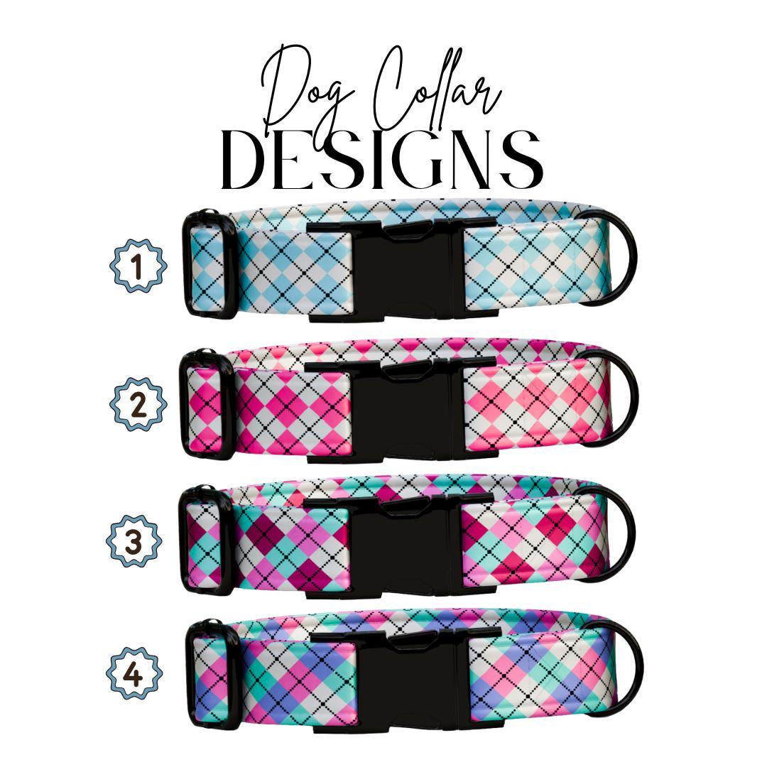 Personalized Argyle Dog Collar Custom Name Tag Trendy Argyle Design Dog Collar with Metal Buckle & Adjustable Fit Argyle Dog ID Tag (OG-291)