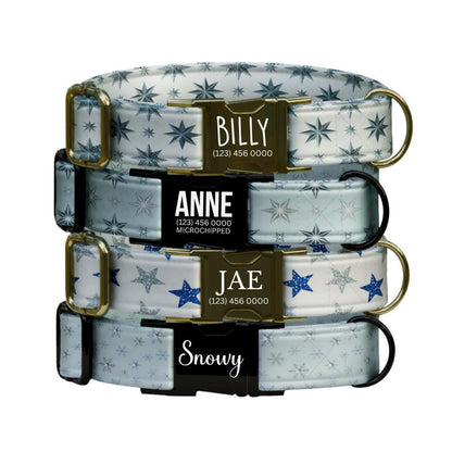 Personalized Winter Dog Collar Custom Name Tag Snowflake Holiday Dog Collar with Metal Buckle & Adjustable Fit Christmas Dog Tag (OG-285)