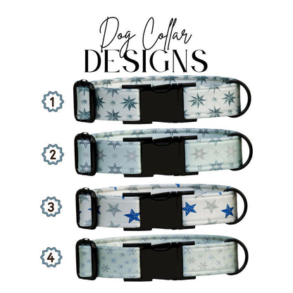 Personalized Winter Dog Collar Custom Name Tag Snowflake Holiday Dog Collar with Metal Buckle & Adjustable Fit Christmas Dog Tag (OG-285)