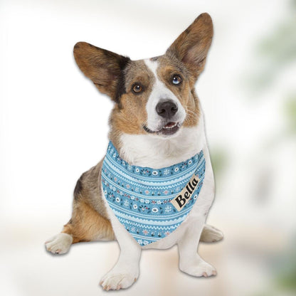Personalized Ugly Christmas Sweater Pet Bandana Built-In Collar Custom Name Dog-Cat Scarf Adjustable Festive Cozy Holiday Polyester Bandana