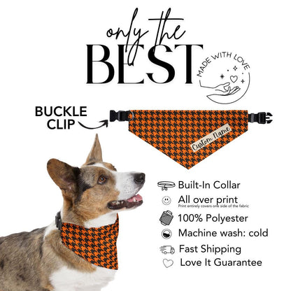 Personalized Houndstooth Pet Bandana Bult-In Collar Custom Name Pet Scarf Stylish Dog & Cat Bandana Gift Soft Polyester Pet Bandana Collar