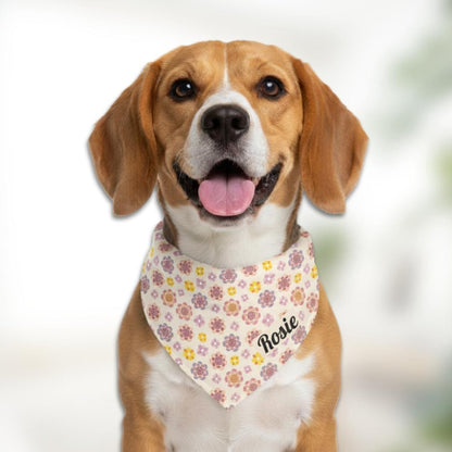 Personalized Floral Pet Bandana Collar Custom Pet Bandana with Name Adjustable Collar Cute Flower Print Perfect for Walks Photos & Gifts