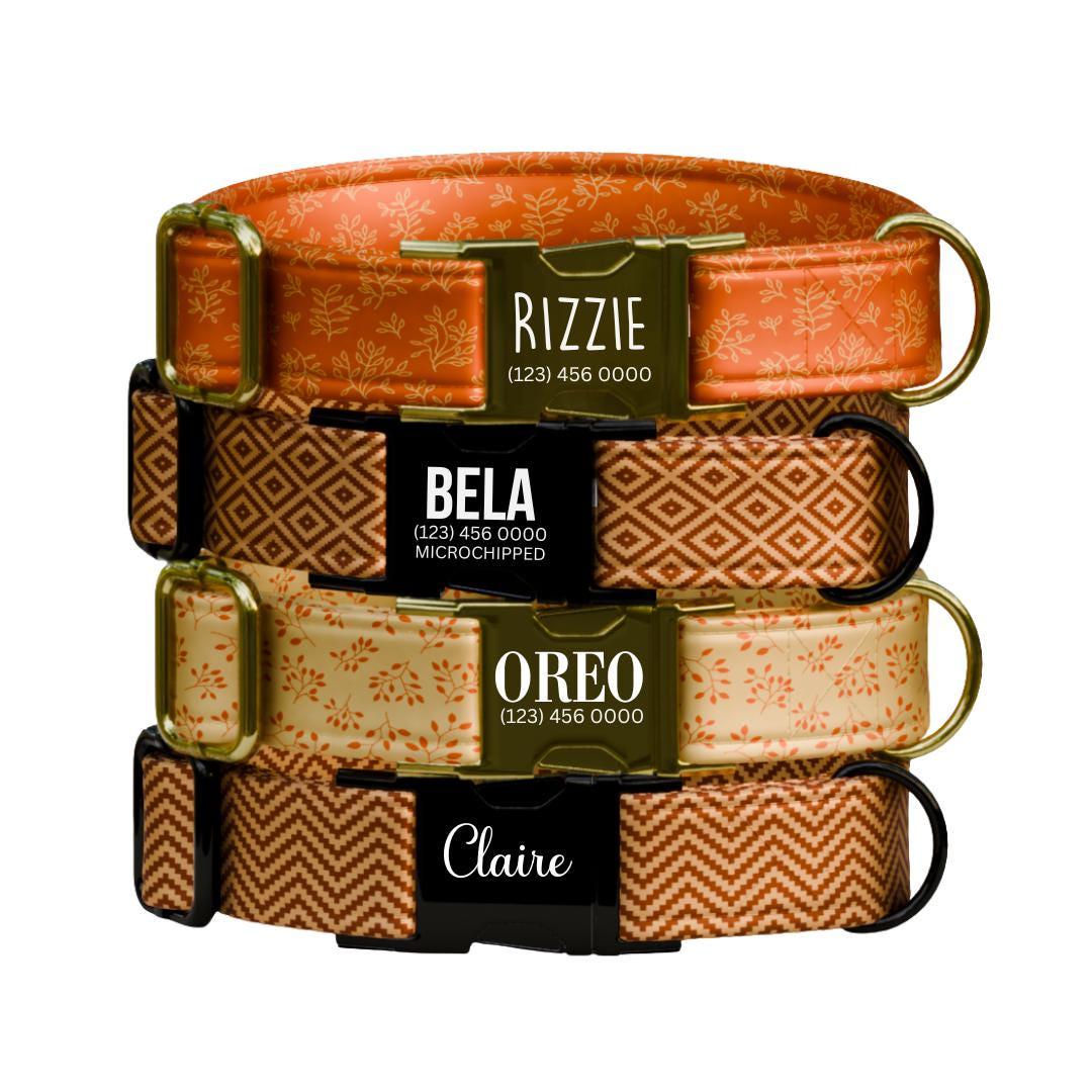 Personalized Fall Dog Collar Custom Name Tag Autumn Pattern Dog Collar with Metal Buckle & Adjustable Fit Cute Fall Autumn Dog Tag (OG-242)