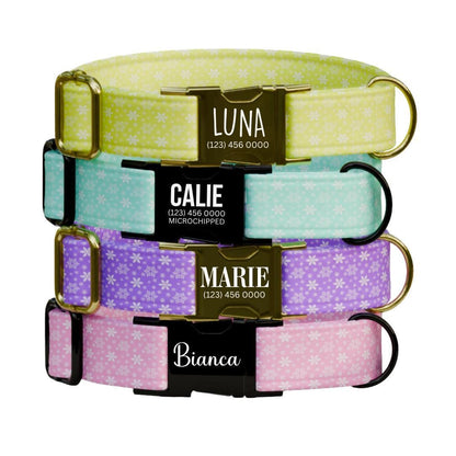 Personalized Dog Collar with Name & Number Custom Engraved Pet Collar Durable Metal Buckle D-Ring  Cute Floral Pattern Dog Collar (OG-238)