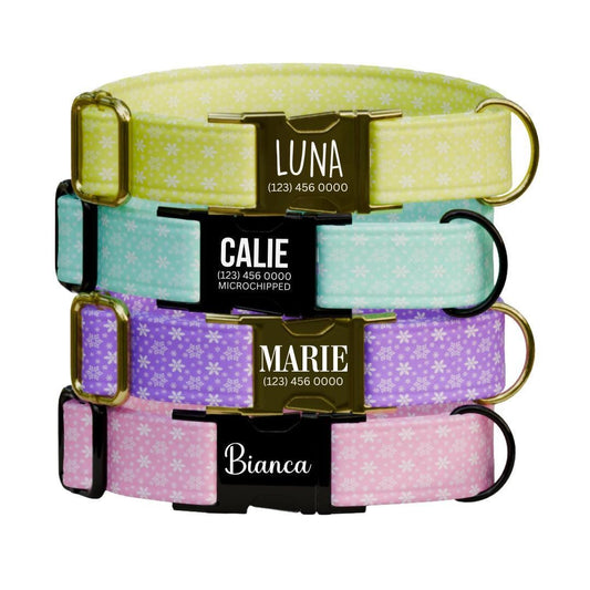 Personalized Dog Collar with Name & Number Custom Engraved Pet Collar Durable Metal Buckle D-Ring  Cute Floral Pattern Dog Collar (OG-238)