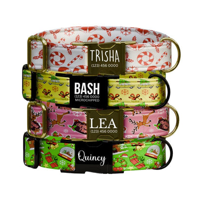 Personalized Christmas Dog Collar Custom Name Tag Festive Holiday Dog Collar with Metal Buckle & Adjustable Fit Chrismast Dog Tag (OG-240)