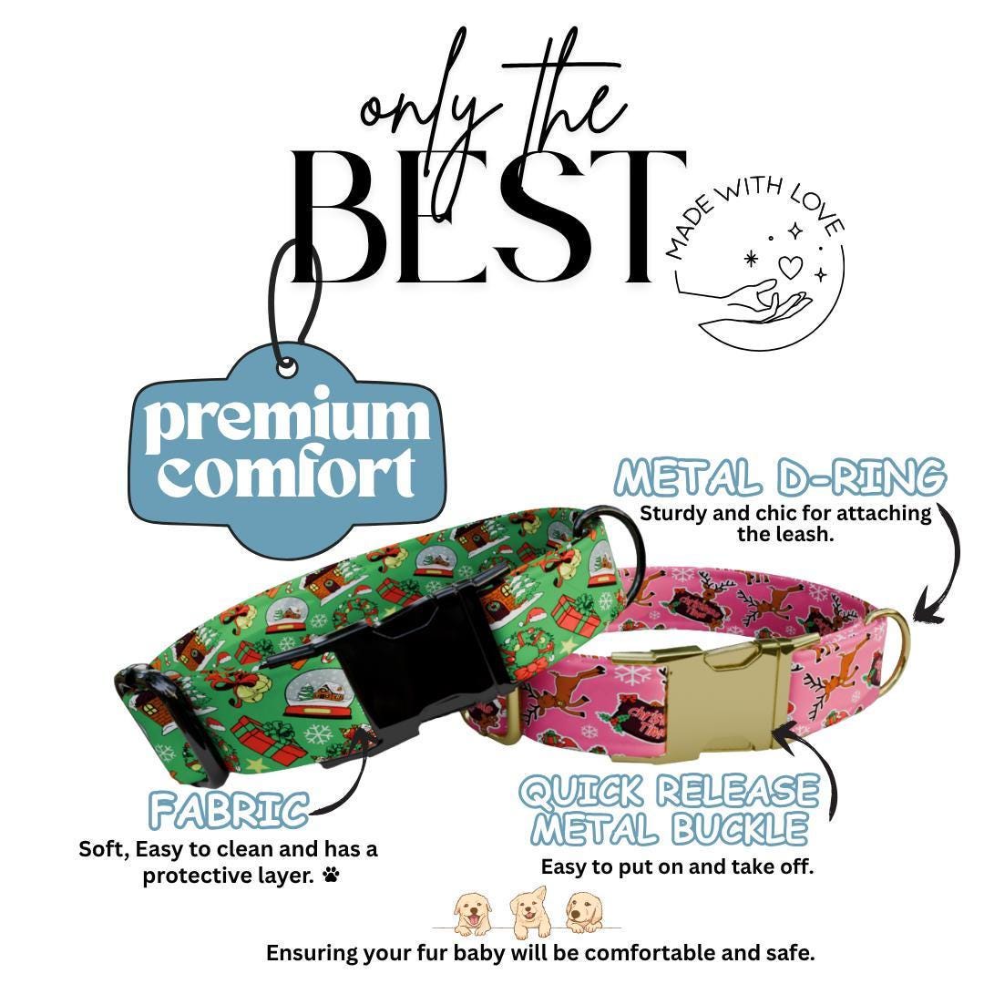 Personalized Christmas Dog Collar Custom Name Tag Festive Holiday Dog Collar with Metal Buckle & Adjustable Fit Chrismast Dog Tag (OG-240)