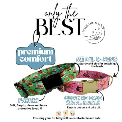 Personalized Christmas Dog Collar Custom Name Tag Festive Holiday Dog Collar with Metal Buckle & Adjustable Fit Chrismast Dog Tag (OG-240)