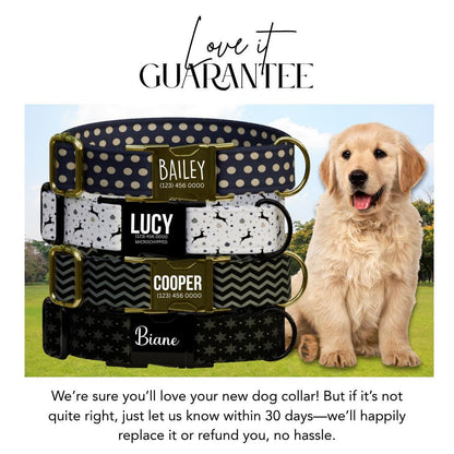 Personalized Black & Gold Dog Collar Custom Name Tag Holiday Dog Collar Polka Dot Reindeer Chevron Snowflake Patterns Gift for Dogs (OG-239)