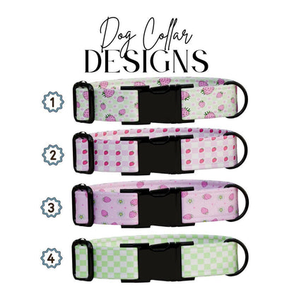 Personalized Strawberry Checkered Dog Collar with Name Engraved Custom Pet Name ID Collar for Dog Collar & Leash Set Pink Dog Gift (OG-192)