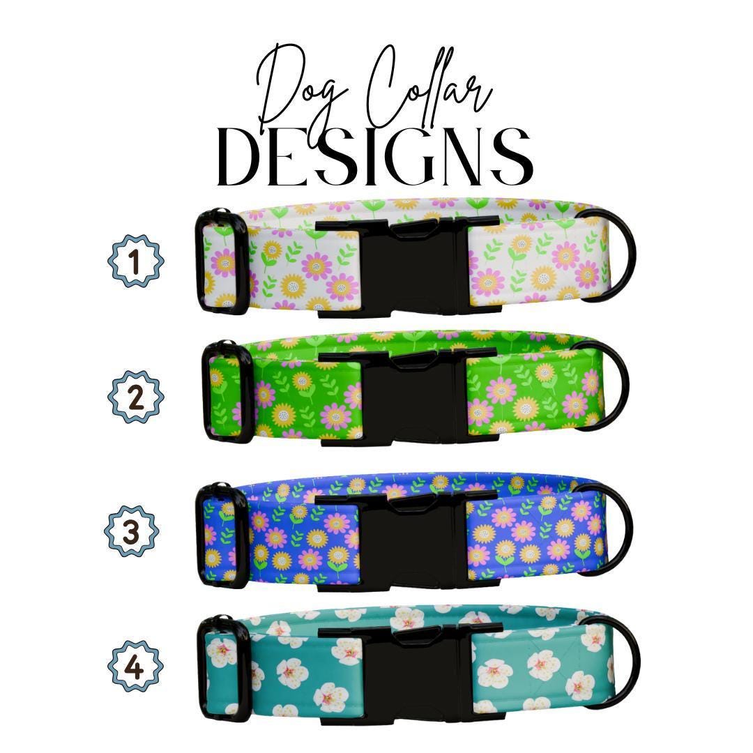 Personalized Floral Dog Collar for Girls with Name Engraved Cute Flower Pattern Name ID Adjustable Collar & Leash Set Gift for Dog (OG-202)
