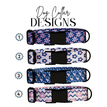 Personalized Floral Dog Collar for Girls with Name Engraved Cute Bright Flower Name ID Adjustable Collar & Leash Set Gift for Dog (OG-255)