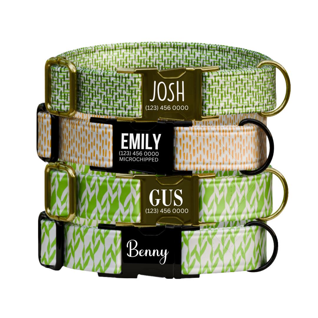 Personalized Green Dog Collar with Name Engraved Modern Nature-Inspired ID Adjustable Collar & Leash Set Trendy Green Gift for Dogs (OG-252)