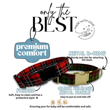 Personalized Festive Plaid Dog Collar with Name Engraved Custom Pet Name ID Collar for Pet Collar & Leash Set Cozy Plaid Dog Collar (OG-189)