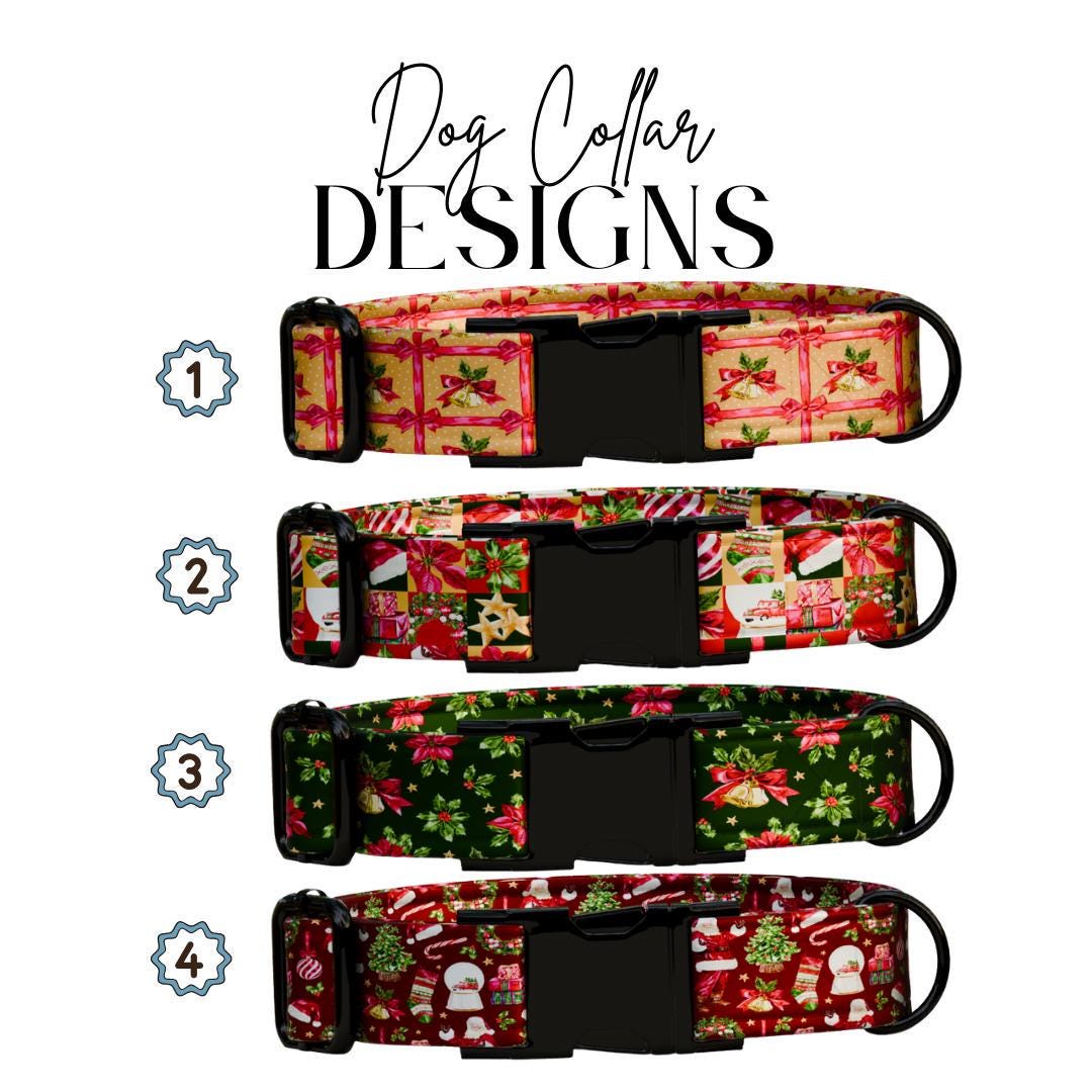 Personalized Christmas Dog Collar Custom Name Tag Festive Holiday Dog Collar with Metal Buckle & Adjustable Fit Chrismast Dog Tag (OG-243)