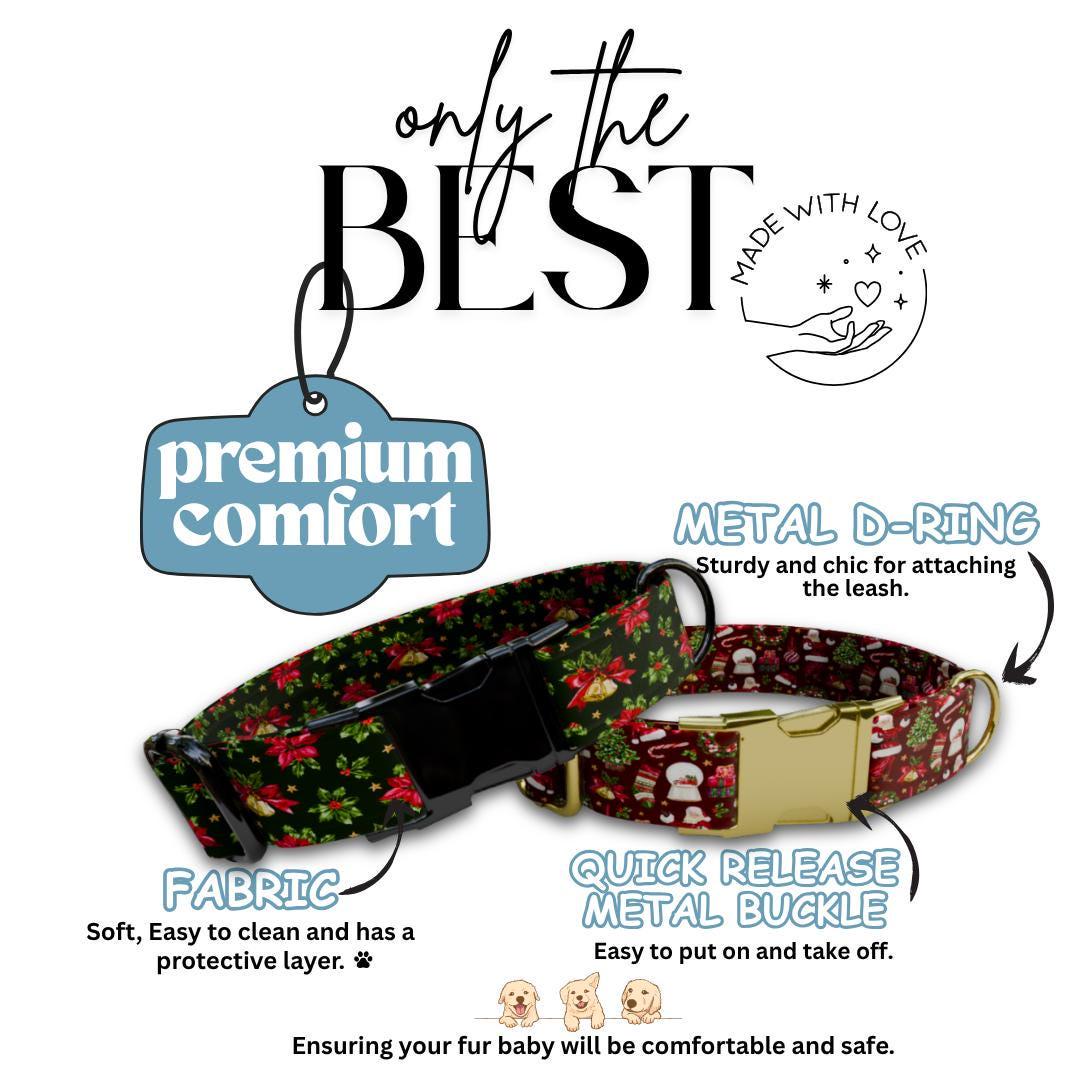 Personalized Christmas Dog Collar Custom Name Tag Festive Holiday Dog Collar with Metal Buckle & Adjustable Fit Chrismast Dog Tag (OG-243)