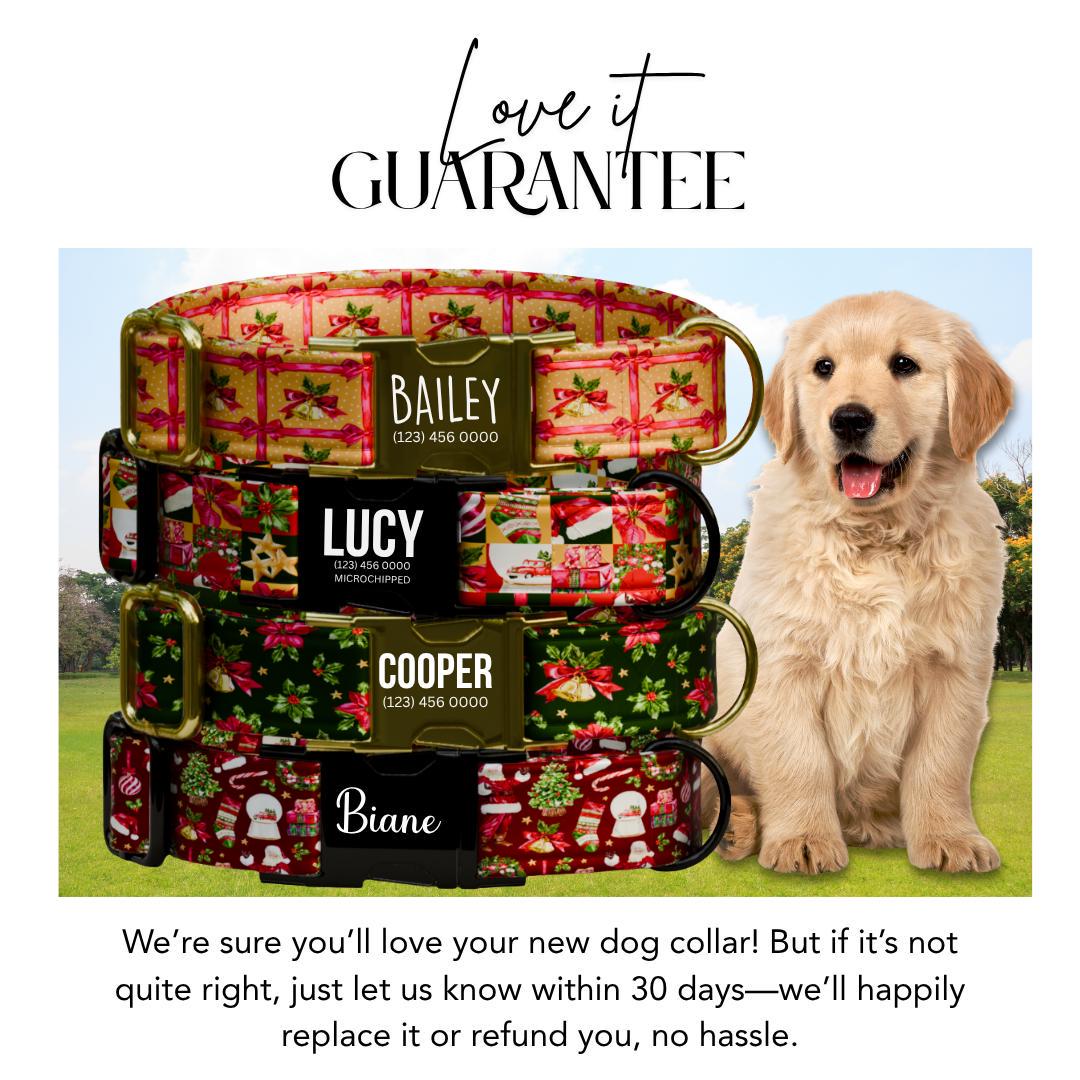 Personalized Christmas Dog Collar Custom Name Tag Festive Holiday Dog Collar with Metal Buckle & Adjustable Fit Chrismast Dog Tag (OG-243)