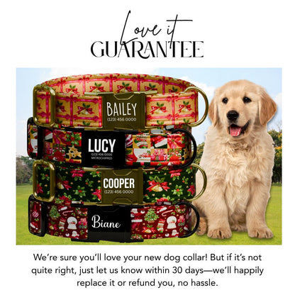 Personalized Christmas Dog Collar Custom Name Tag Festive Holiday Dog Collar with Metal Buckle & Adjustable Fit Chrismast Dog Tag (OG-243)