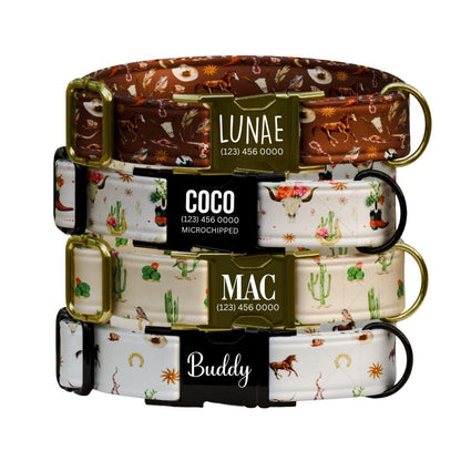 Personalized Western Dog Collar Custom Name Tag Cute Cowboy Style Dog Collar with Metal Buckle & Adjustable Fit Western Dog ID Tag (OG-245)