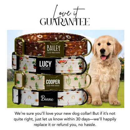 Personalized Western Dog Collar Custom Name Tag Cute Cowboy Style Dog Collar with Metal Buckle & Adjustable Fit Western Dog ID Tag (OG-245)