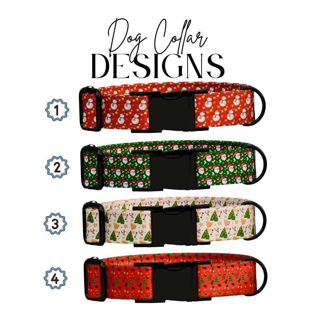Personalized Christmas Dog Collar Custom Name Tag Holiday Pet Collar Cute Christmas Design Adjustable & Durable with Metal Buckle (OG-235)