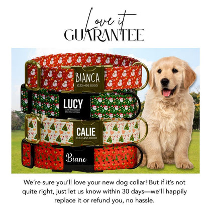 Personalized Christmas Dog Collar Custom Name Tag Holiday Pet Collar Cute Christmas Design Adjustable & Durable with Metal Buckle (OG-235)