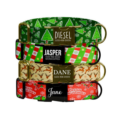 Personalized Christmas Dog Collar Custom Engraved  Name Holiday Pet Collar Durable Metal Buckle & D-Ring Adjustable Collar for Dogs (OG-233)