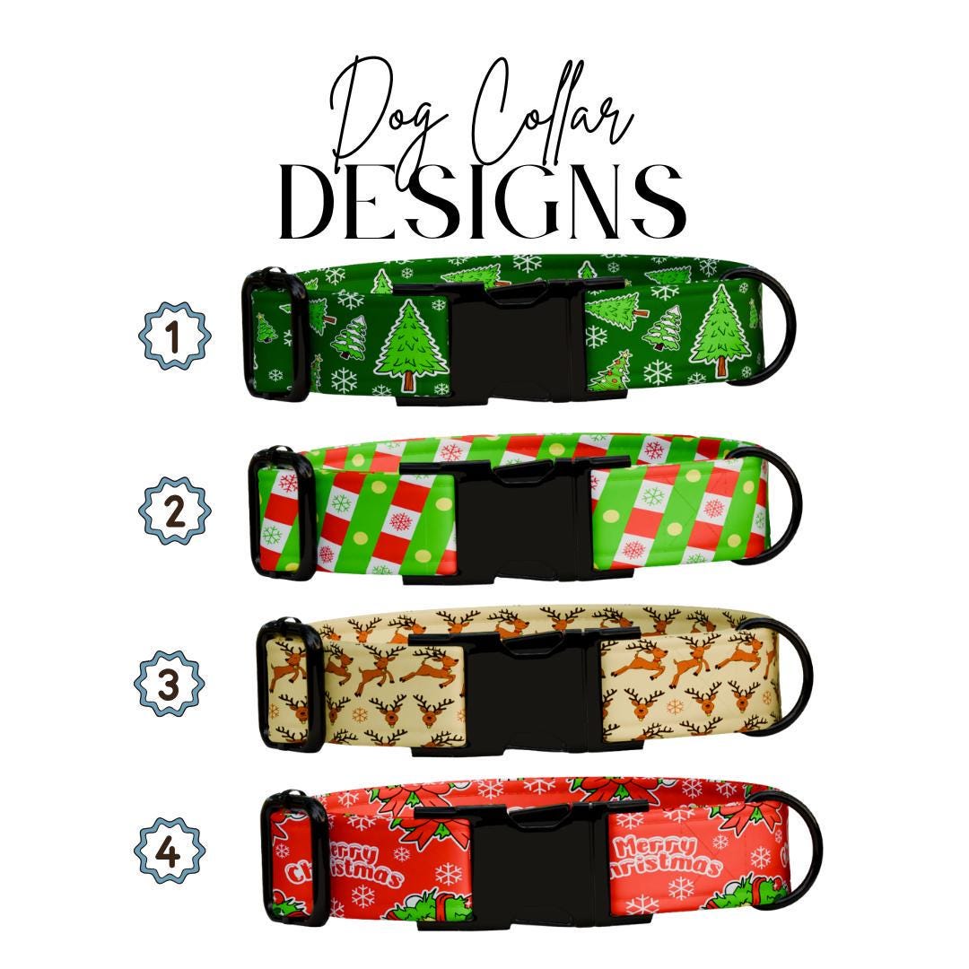Personalized Christmas Dog Collar Custom Engraved  Name Holiday Pet Collar Durable Metal Buckle & D-Ring Adjustable Collar for Dogs (OG-233)