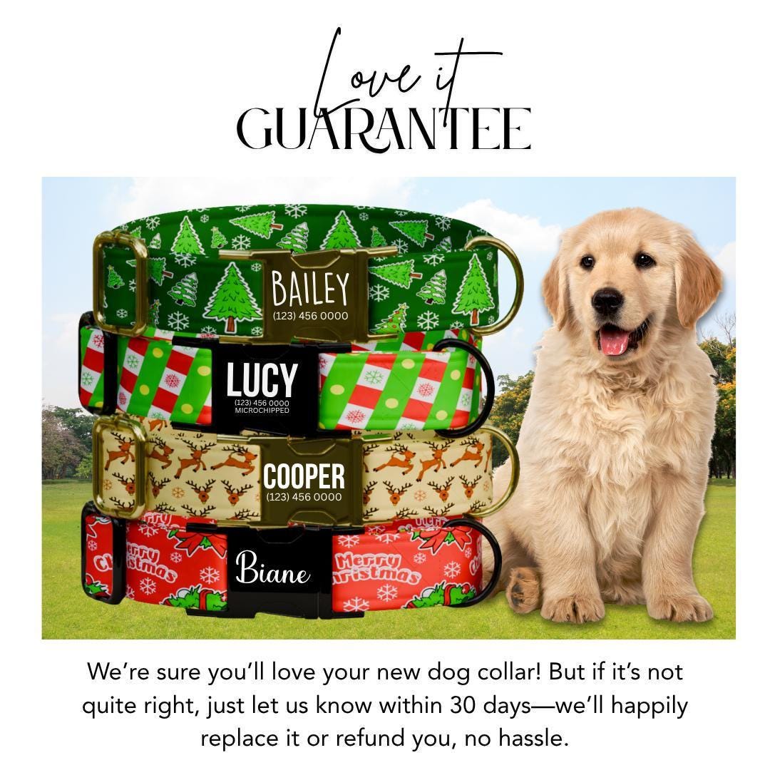 Personalized Christmas Dog Collar Custom Engraved  Name Holiday Pet Collar Durable Metal Buckle & D-Ring Adjustable Collar for Dogs (OG-233)