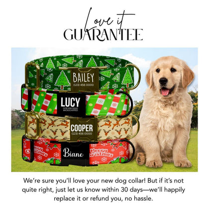 Personalized Christmas Dog Collar Custom Engraved  Name Holiday Pet Collar Durable Metal Buckle & D-Ring Adjustable Collar for Dogs (OG-233)