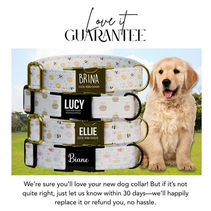 Personalized Dog Collar Sweet Hive Design with Name Engraved Custom Name Tag Bee Dog Tag Adjustable Collar & Leash Set Gift for Dog (OG-218)