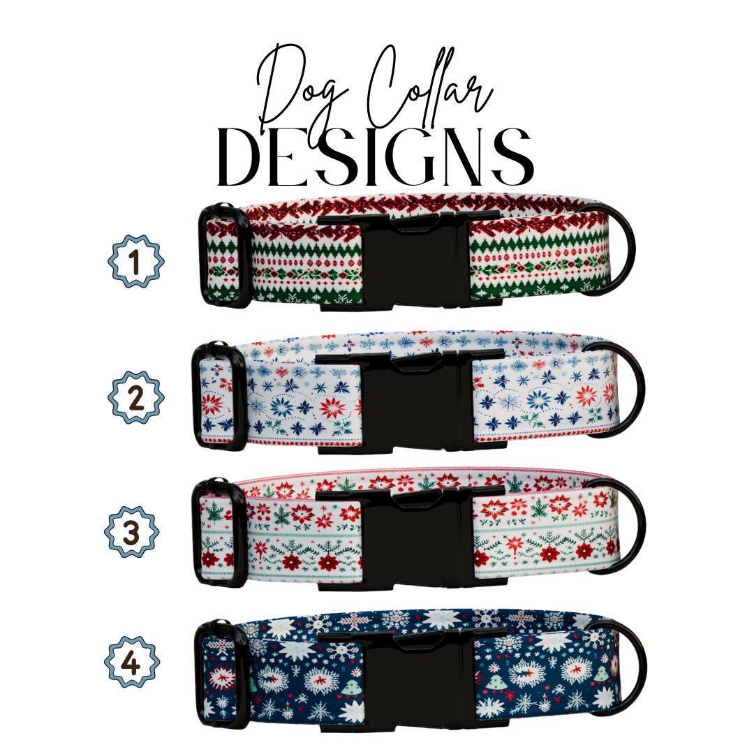 Personalized Ugly Christmas Dog Collar with Name Engraved Custom Name Tag Adjustable Collar & Leash Set Festive Flurries Dog Tag (OG-220)