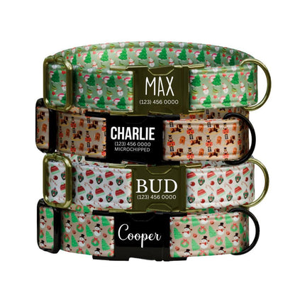 Personalized Christmas Dog Collar Custom Name Tag Festive Holiday Dog Collar with Metal Buckle & Adjustable Fit Christmas Dog Tag (OG-286)