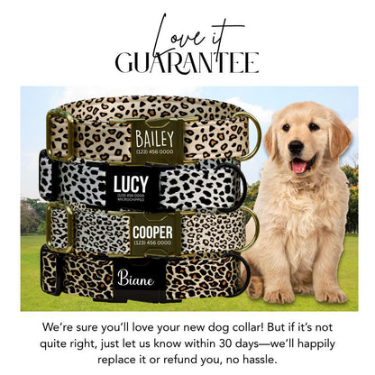 Personalized Leopard Print Dog Collar Custom Name Tag Fierce n' Fabulous Dog Collar with Metal Buckle & Adjustable Fit Dog ID Tag (OG-292)