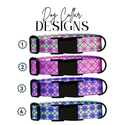 Personalized Argyle Dog Collar Custom Name Tag Cute Pastel Design Dog Collar with Metal Buckle & Adjustable Fit Argyle Dog ID Tag (OG-288)