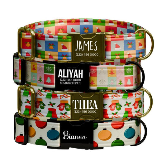 Personalized Christmas Dog Collar Custom Name Tag Festive Holiday Dog Collar with Metal Buckle & Adjustable Fit Christmas Dog Tag (OG-283)