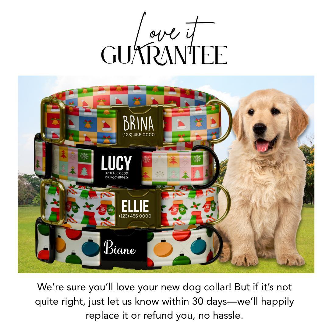 Personalized Christmas Dog Collar Custom Name Tag Festive Holiday Dog Collar with Metal Buckle & Adjustable Fit Christmas Dog Tag (OG-283)