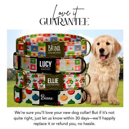 Personalized Christmas Dog Collar Custom Name Tag Festive Holiday Dog Collar with Metal Buckle & Adjustable Fit Christmas Dog Tag (OG-283)