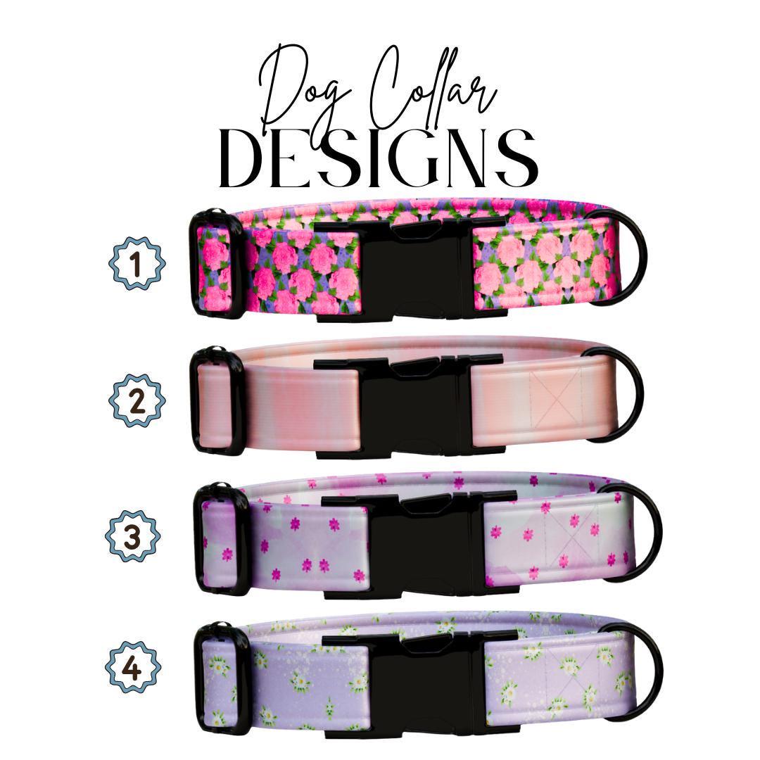 Personalized Floral Dog Collar for Girls with Name Engraved Cute Stylish Flower Print Tag Collar Dogs Adjustable Collar & Leash Set (OG-275)
