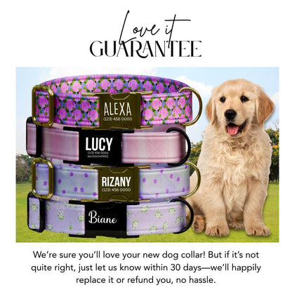 Personalized Floral Dog Collar for Girls with Name Engraved Cute Stylish Flower Print Tag Collar Dogs Adjustable Collar & Leash Set (OG-275)