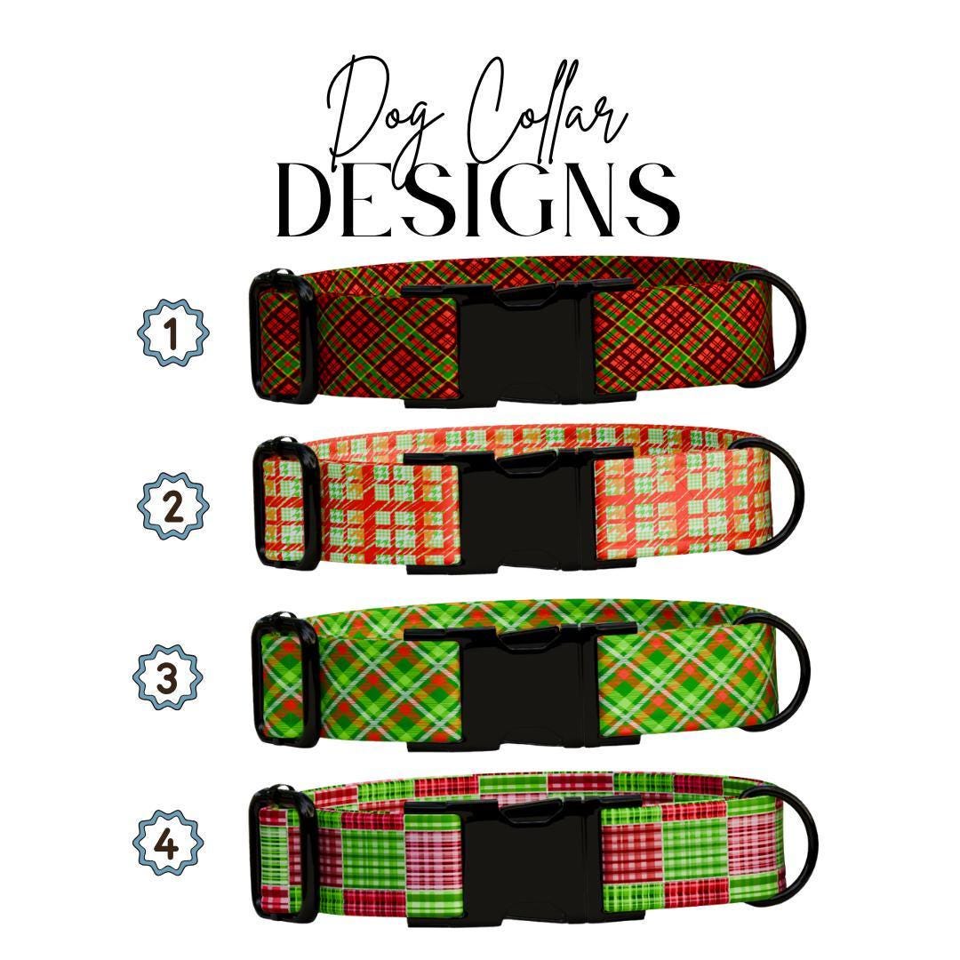 Personalized Holiday Houndstooth Plaid Dog Collar Custom Name Free Engraved Buckle Festive Plaid Tartan Style Collar Gift for Dogs (OG-210)