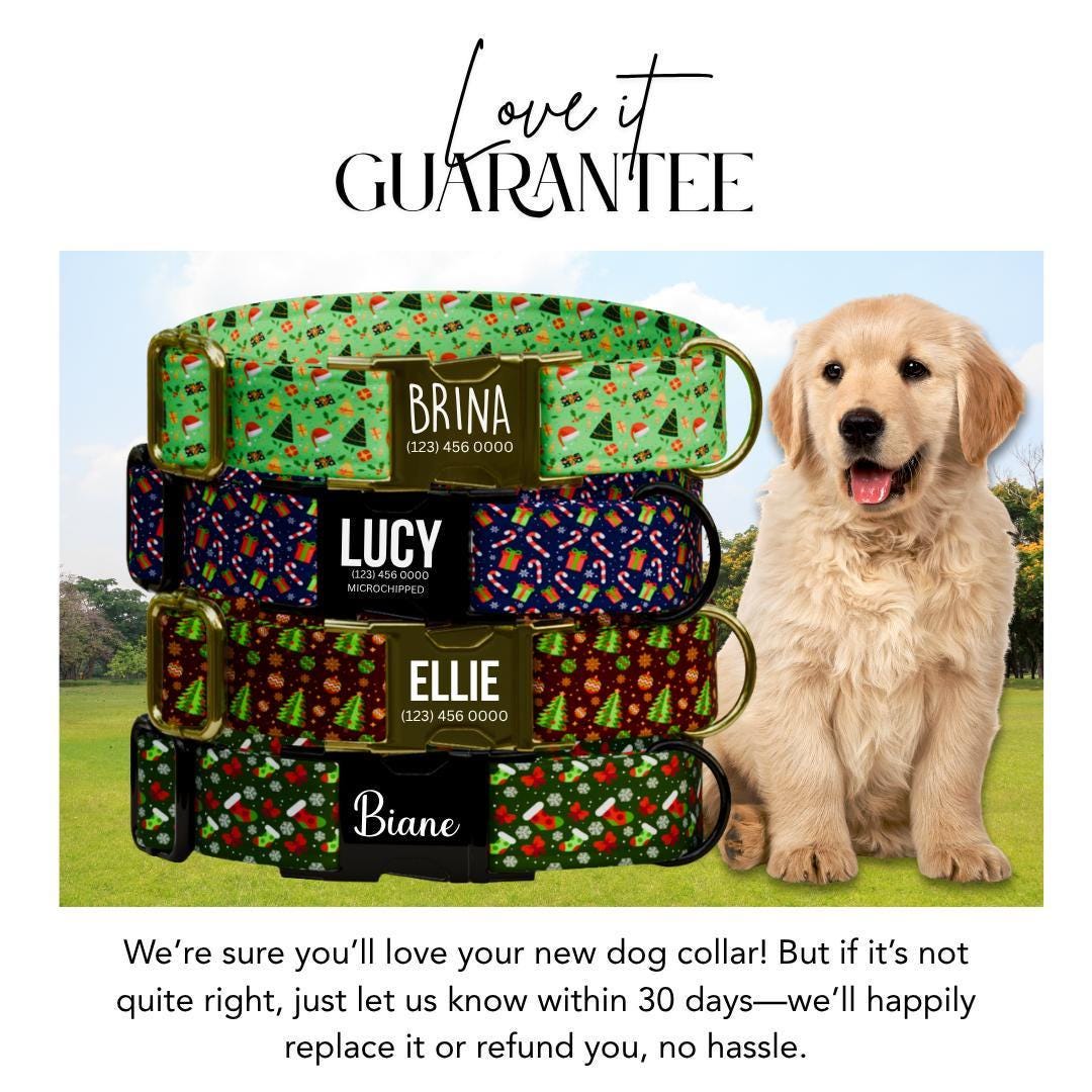 Personalized Christmas Dog Collar Custom Name Tag Holiday Pet Collar with Metal Buckle Durable D-Ring & Festive Print Gift for Dogs (OG-231)