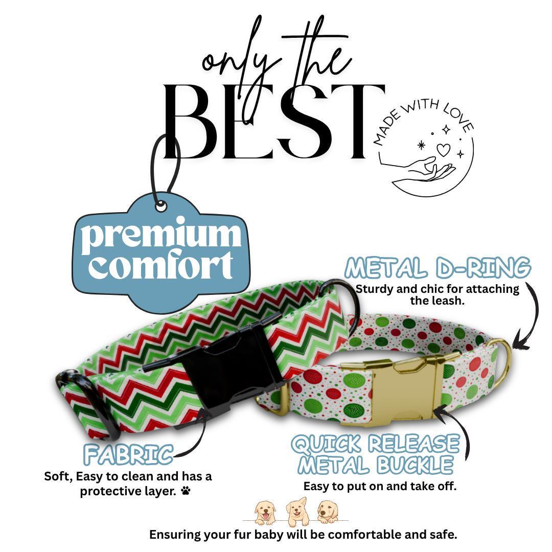 Personalized Christmas Dog Collar Custom Name Tag Festive Holiday Dog Collar with Metal Buckle & Adjustable Fit Christmas Dog Tag (OG-282)