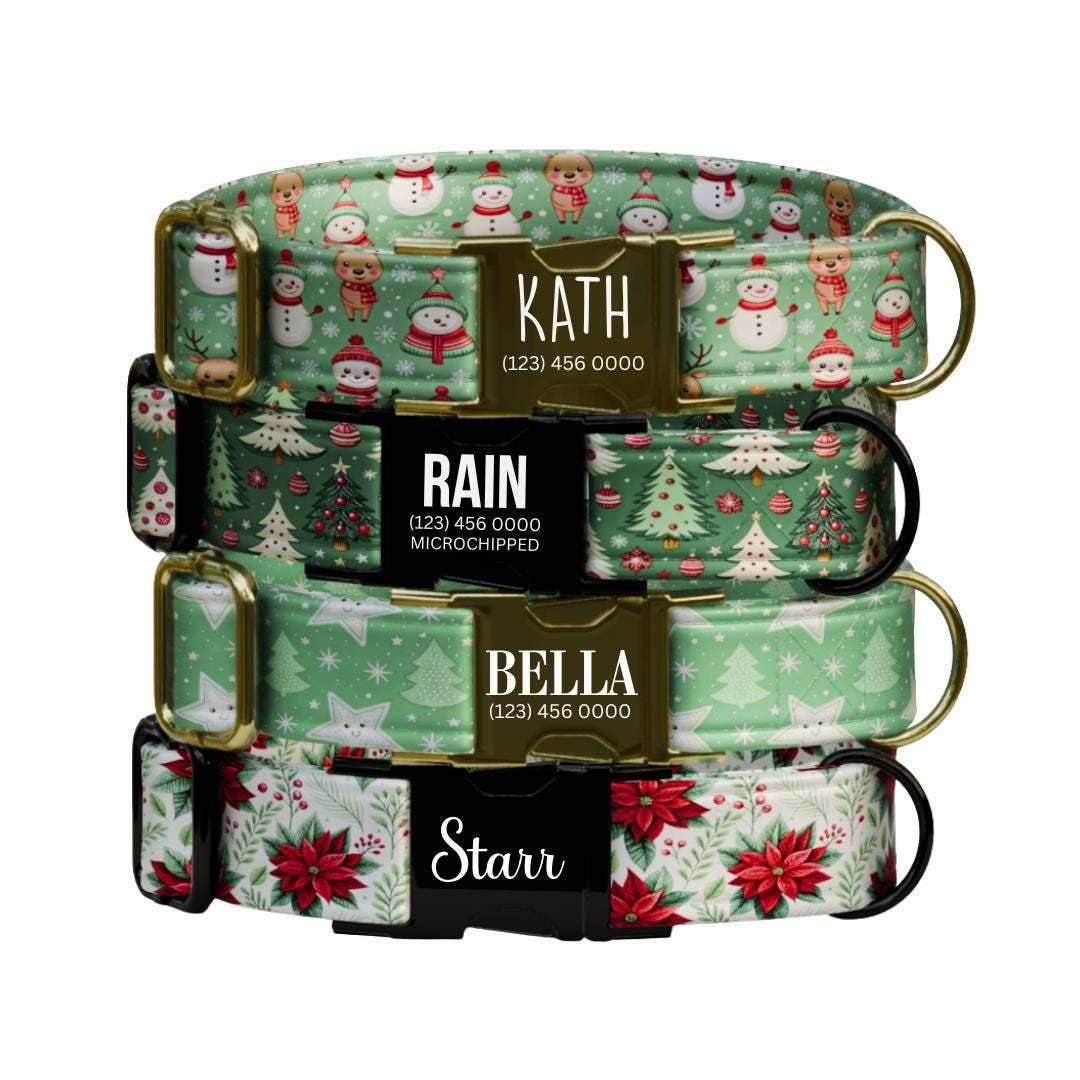 Personalized Christmas Dog Collar Custom Name Tag Festive Holiday Dog Collar with Metal Buckle & Adjustable Fit Christmas Dog Tag (OG-280)