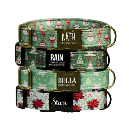 Personalized Christmas Dog Collar Custom Name Tag Festive Holiday Dog Collar with Metal Buckle & Adjustable Fit Christmas Dog Tag (OG-280)